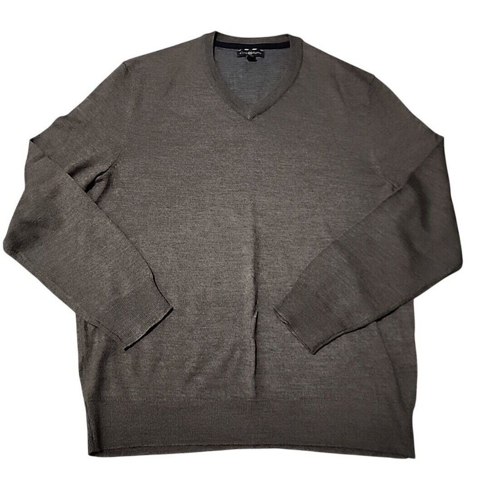 Club Room V-Neck Pullover Sweater Brown Merino Wool Blend Preppy Academia M